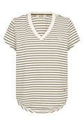 Kala V-SS Stripe Tee | Olive Night | T-Shirt fra Mos Mosh