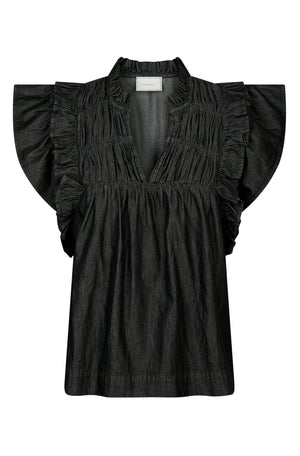 Jayla Denim Top | Black | Bluse fra Neo Noir