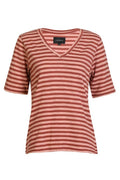 Ulla Ss Vneck Stripe T-Shirt | Rose Dark Rose Stripe | T-Shirt von Liberté – nedsat