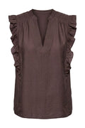 Heracc Frill Ss V-Top | Dark Brown | Skjorte fra Co'Couture – nedsat