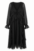 Selene Flowy Dress With Ruffles | Black