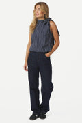 Veda Doppelstreifen-Top | Marineblau | Bluse von Neo Noir