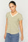 Kala V-SS Stripe Tee | Olive Night | T-Shirt fra Mos Mosh