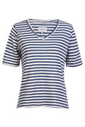 Ulla Ss Vneck Stripe Tshirt | Denim Blau Weiß Streifen | T-Shirt von Liberté – nedsat