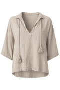 Cotton V-neck Shirt | Beige | Bluse fra Atelier C