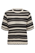 Odette Stripe SS O-Knit 42018 | OffWhite-Black | Strik fra Co'couture – nedsat