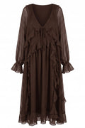 Selene Flowy Dress With Ruffles | Brown