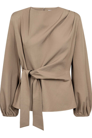 Lunacc Tie Blouse 500386 | Taupe | Co'couture