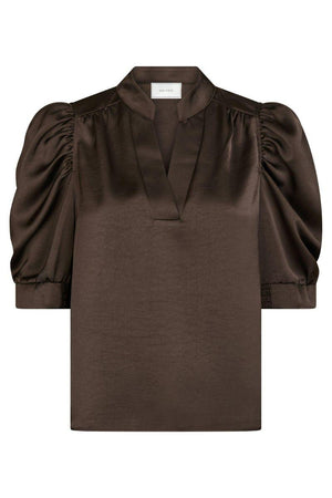 Roella Heavy Sateen Blouse | Dark Brown | Bluse fra Neo Noir