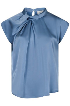 Fleur Drapy Satin Blouse | Dusty Blue | Bluse fra Neo Noir