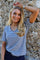 Ulla Ss Vneck Stripe Tshirt | Denim Blue White Stripe | T-shirt fra Liberté