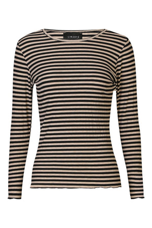 Natalia Ls Round Neck Blouse | Black Sand Stripe