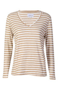 Ulla Ls Vneck Stripe Tshirt | Sand White Stripe | Bluse fra Liberté – nedsat