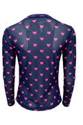 Annie Mesh Blouse | Navy Pink Heart | Bluse fra Black Colour – nedsat
