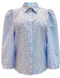 Flora Ss Blouse | Blue Stripe Red Heart | Bluse fra Liberté – nedsat