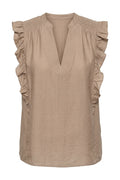 Heracc Frill Ss V-Top | Walnut | Skjorte fra Co'Couture – nedsat
