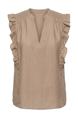 Heracc Frill Ss V-Top | Walnut | Skjorte fra Co'Couture