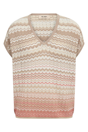 Shani Zig-Zag V-neck Knit  | Ecru | Strik fra Mos Mosh