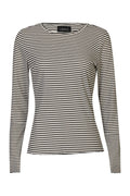 Natalia Ls Round Neck Blouse | Black Creme Gold Stripe