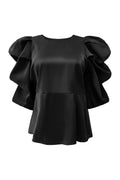 Winnie Peplum Blouse | Black Sateen