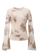 Floral Swan LS Top | Beige – nedsat