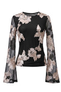 Floral Swan LS Top | Black & Beige – nedsat