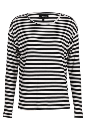 Natalia Ls Boxy Blouse | Black Creme Stripe