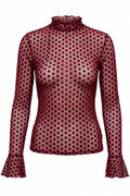 Polka Dot Ruffle Mesh | Burgundy | Top fra Avery – nedsat
